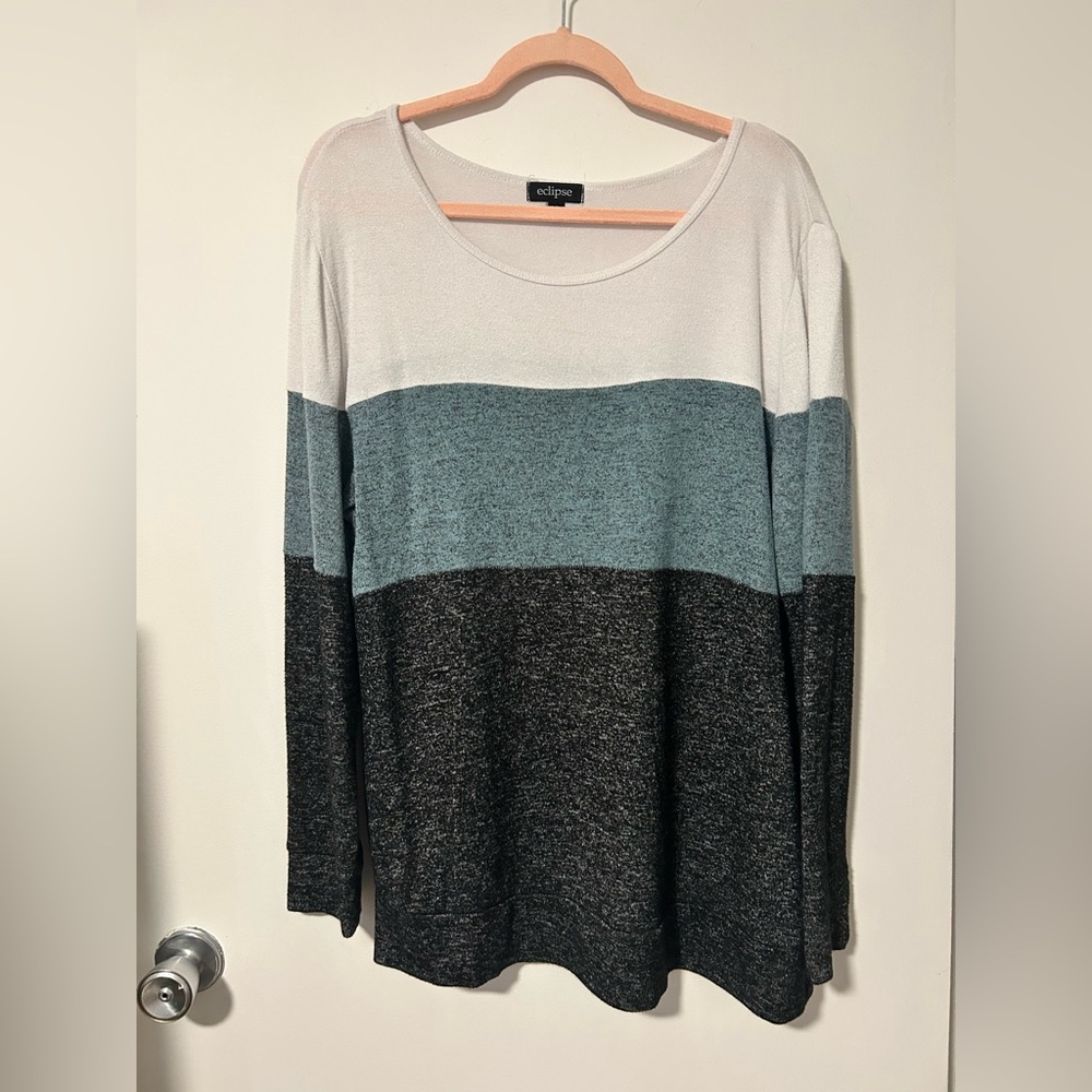 Eclipse Three-Tone Colorblock Pullover — White, Blue, Black